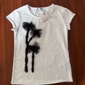 Chic White Tee with Black Tulle Accents